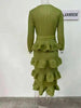 Long Pleated Dress Women Round Neck Solid Color Ruffles Cake Belt Dresses Multi-layer Female Elegant Clothing 2R6863
