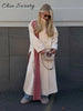 Women's Plaid Scarf Long Trench Coat Loose Stand Collar Full Sleeve Single Breasted Split Coats Autumn Lady Jacket
