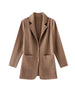 Simple Women's Two Piece Set Dragon Scale Long Sleeve Notched Pleated Blazer And Elastic Waist Straight Pants 2DB4432