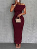 Water Ripple Slanted Shoulder Dress Women's Elegant And Simple Solid Color A-line Collar Mid-waist Sexy Hip Wrap Skirt