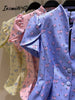 Elegant Printed Waist Cinched Women's Jackets Stand Collar Single Breasted Bubble Sleeve Blouses Summer Lady Commute Tops