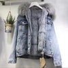 Women Jacket Women Denim Jacket Winter Women's Denim Coat with Furry Hood Plush Lining Stylish Button Closure for Windproof