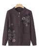 Korean Women's Clothes Knit Woolen Printed Cardigan Coat Middle Aged Mother Knitwear Tops Vintage Grandma Sweater Jacket