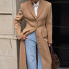 Elegant Waist Cinching Woolen Coats Autumn Winter Lady Single-breasted Lapel Long Overcoat Women's High Street Outwear