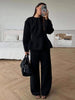 O-neck Waist Cinching Bud Hem Top Pants Suits Women Elegant Long Sleeve Slim Tops Wide Leg Trousers Spring Chic Office Lady Sets