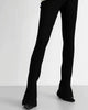 American Retro Wood Ears Cuff Ribbed Knitting Flare Pants Woman High Waist Stretch Slim Skinny Trousers Legging Bottom
