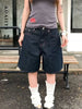 Aoaiiys Black Jeans Women Denim Shorts Retro Jorts Punk Jean Shorts Y2K 2000s Harajuku Calf-Length Pant Japanese High Street