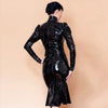Women Black Shiny Faux Leather Plus Size Mid Dresses Ladies Long Glossy PU Dress Casual Party Clubwear Dress
