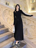 Long Sleeve O-neck A-line Dress Streetwear Vestidos Lady Korean Style Hollow Out Black Long Dresses Women