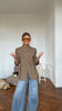 Women Khaki Striped Oversized Blazer Asymmetrical Button Closure Tailored Lapel Collar Structured Coat Minimalist Urban Outfits
