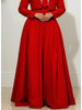 Women's Solid Red High Waist Wide Leg Floor Length Pants Flowing Pleated Formal Evening Wear Trousers Matching Bottoms
