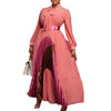 Elegant Women Wraped Bow Neck Long Sleeve with Sashes Maxi Long Dress Chic Sexy Party Prom Big Swing Pleated Dresses