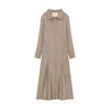 Pleated Long Sleeved Single Breasted Bud Cardigan Dress Ear Belt Women Thai Elegant Causal Designer Clothing