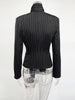 Striped Print V-neck Ribbon Suit Coat For Women Long Sleeve Buttons Office Lady Top Elegant Female Blazer Outwear