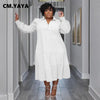 Plus Size Vintage Women Long Sleeve Turn-down Collar Long Sleeve Big Swing Loose Shirt Blouse Maxi Long Dress Autumn