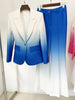 High Street Designer Suit Set Women's Gradient Color Printed Single Button Blazer Flare Pants Suit 2pcs