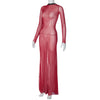 Black Long Sleeve Transparent Lace Dress for Women Sexy Floor-length Evening Dress Slim Party Club Dresses Red Christmas Dress
