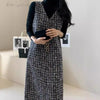 Women Dresses Tweed Japanese V Neck All Match Sequined Vestidos Mujer Korean Autumn Robe Femme Chic Clothes