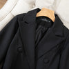 Lengthen Black Blazers Women Elegant Temperament Double-Breasted Suit Jacket Korean Chic Office Lady OL Lapel Outerwear