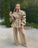 Solid Lapel Lace Up Trench Coat Women Casual Waist Cinching Long Sleeve Loose Short Coats Lady Autumn Daily Commute Street Wear