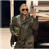 Women Leather Bomber Jackets Coats With Belt Notched Shoulder Pads Motorcycle Street Chic Short Outwear Solid Lace Up