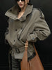 Loose Spliced Lace Up Trenchs for Women Stand Neck Long Sleeves Patchwork Double Breasted Trench Female