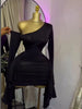 Women Drop Shoulder Flare Sleeve Ruffles Side Bodycon Midi Mini Dress Birthday Holiday Dresses Vestidos