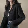 Short Sweater Zipper O-neck Knitted Cardigan Coat Casual Basic Solid Black Women Clothes Winter All-match Thick Lady