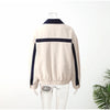 Women Color Block Jacket Casual Half Zip Collar Navy Striped Oversize Long Sleeve Sport Jackets Autumn Chic Street Wear