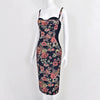 Sexy Vintage Quality Flower Print Gauze Bandage Evening Dress Women Party Bustier Elegant Ladies Vestido Knitted Dresses