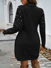 Autumn Women Sweater Dresses Pearls Round Neck Long Sleeve Hip Wrap Dress Winter Elegant Ladies Casual Solid Slim Fit Dress