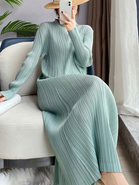 Pleated Long Sleeve V-neck Dress Women Spring Korean Designer Casual Black Dresses Elegant Aesthetic Clothes