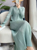 Pleated Long Sleeve V-neck Dress Women Spring Korean Designer Casual Black Dresses Elegant Aesthetic Clothes