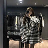 Houndstooth Faux Wool Jacket Women Korean Loose Elegant Double Breasted Suit Overcoat Winter Thick Warm Blend Outerwear