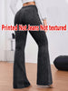 Women Faux Denim Print Flare Pants High Waist Stretch Bootcut Leggings Fake Jeans Bell Bottom Long Trousers