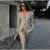 Elegant Button Jacket Pants Suit Women Solid Loose Full Sleeve Lapel Jackets Straight High Waist Trousers Suit