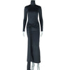 Women Full Sleeve Turtleneck Ribbon Ruched Long Maxi Dress Spring Sexy Street Slim Evening Night Club Party Dresses