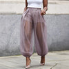 Sheer Mesh Balloon Pants High Waist Pleated Loose Harem Trousers Women Streetwear See Through Chiffon Elastic Cuff Jogger Pants