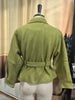 Streetwear Green Belted Jacket Stand Collar Puff Sleeve Cropped Coat Y2k Cool Girl Spring Autumn Casual Outerwear
