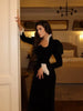 Velvet Lace Patchwork Dress Square Collar Waist Cinched Slim Fit Party Gown Robes Elegant Women Wrap Hip Fishtail Long Dresses