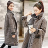 Autumn Winter Plaid Cotton Jacket Women's Warm Temperament Polo Collar Wool Coat Female Long Parkas Overcoat