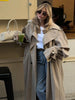 Women Lace Up Shawl Sleeve Windbreaker Solid Lapel Single Breasted Loose Trench Coat Autumn Lady Commuter Outwear