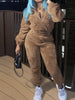 Winter Plush Two Piece Set Casual Home Warm Suit For Women Zipper Lapel Pullover Top Elastic Waist Trousers Suit