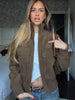Vintage Cropped Women's Bomber Jacket Coat Faux Suede Stand Collar Short Outerwear High Street Female Casual Work Outfit