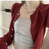 Red Cardigan Sweater for Women Soft Knit Long Sleeve Button-up Crop Jacket Blouse Top Spring Autumn Shrunken Cardigan Y2K