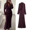 Women Satin V neck Dress Long Dresses With Scarf Chic Elegant Dresses Women Long Sleeve Casual Dress