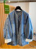 European and American Style Lace-embroidered Casual Denim Coat for Women Spring and Autumn Loose V-neck Coats