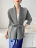 Black Tie Cardigan Design Women's Pleated Jacket Stemperament Casual Niche Three Quarter Top 2DB3365