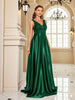 Elegant Sequins Evening Dress For Women Deep V-neck Satin Prom Party Green Dress Floor Length Blue Formal Gowns