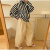 Vertical Stripe Two Piece Outfit Stand Collar Zip Up Jacket Elastic Waist Wide Leg Pants Loose Women Casual High Street Set